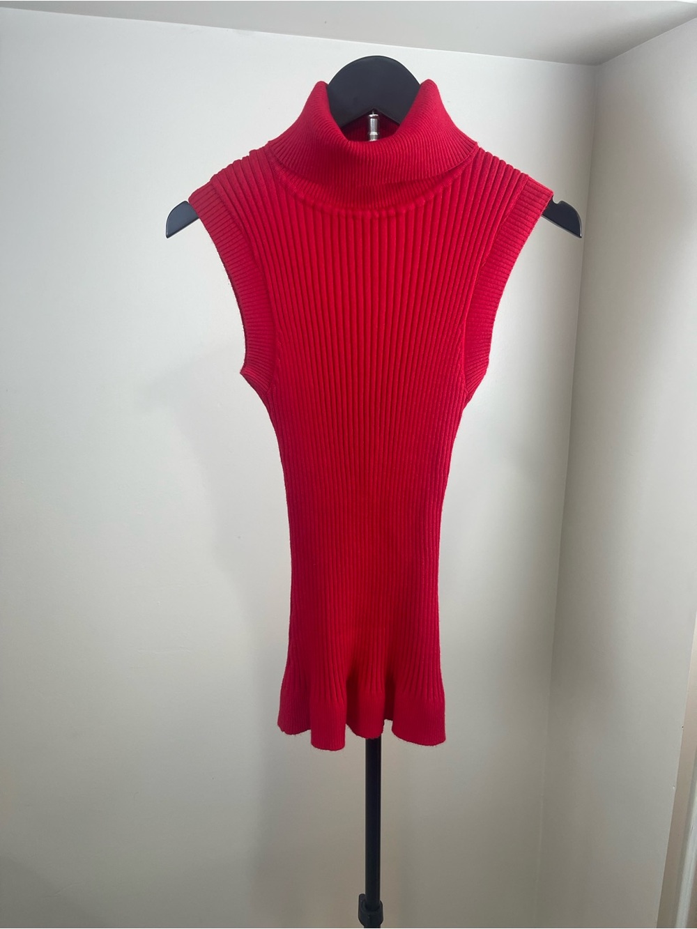 Source Unknown Red Ribbed Sleeveless Turtleneck Sweater